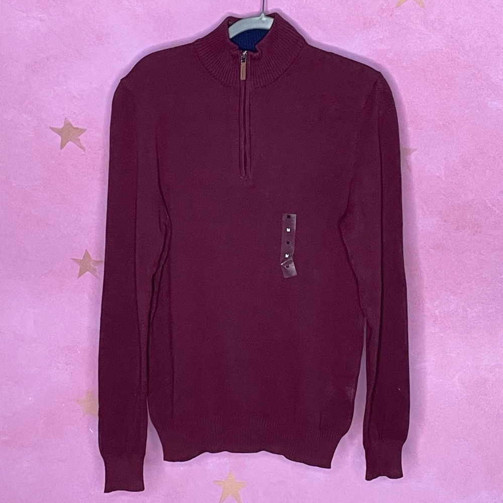 Vintage 90s Club Room 1/4 Zip Pullover Pique Sweater Mens Medium Red Plum NWT